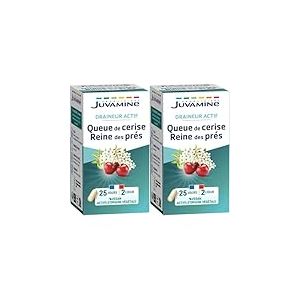 JUVAMINE - Draineur Actif - Queue de Cerise et Reine des Pr&eacute;s - Favorise l'Elimination R&eacute;nale de l'Eau - 50 g&eacute;lules d'origine v&eacute;g&eacute;tale - Programme de 25 Jours - Fabriqu&eacute; en France (Lot de 2)
