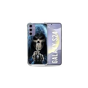 Cokitec Coque Renforcée pour Samsung Galaxy S24 Tete de Mort Doigt