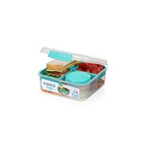 Sistema Bento Cube Bo&icirc;te &agrave; repas | 1,25 L R&eacute;cipient de conservation alimentaire avec compartiments individuels et pot &agrave; yaourt | Sarcelle