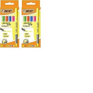 BIC Highlighter Grip Surligneurs Pointe Biseautée - Couleurs Fluo Assorties, Etui Plastique de 5 (Lot de 2)