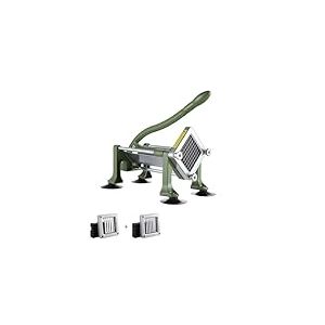 VEVOR Coupe-Frites Manuel, Coupe-Légumes Multifonction avec Lame en Acier Inoxydable de 12,7 mm et 9,5 mm, Coupe Pomme de Terre Patates avec Ventouse, pour Concombres, Carottes, Restaurant, Vert