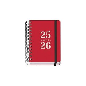 Dohe - Agenda Scolaire 2025 2026 - Page Par Jour, A6 (12x17 cm), Espagnol et Anglais, Septembre à Juin, Spirale Double et Élastique, Couverture Flexible, 4 Pages d'Autocollants - GRAMMAR Rouge