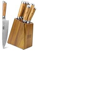 HOSHANHO Bloc de Couteaux de Cuisine Damas, 7 pièces de Couteaux de Cuisine Damas avec Aiguiseur, Professionnel Japonais Couteau de Chef Set