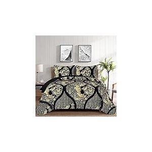 DJY Parure de lit 3 pi&egrave;ces en Microfibre Douce et l&eacute;g&egrave;re pour tr&egrave;s Grand lit, Motif damass&eacute; de Style boh&egrave;me dor&eacute;, pour Toutes Les Saisons (264,2 x 228,6 cm)