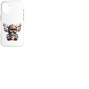 Cerf avec Chapeau Drapeau am&eacute;ricain et Casque Coque pour iPhone 16