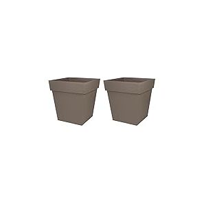 EDA - Pot de Fleur Carré Toscane 50 cm - Volume 87 L - 49,5 x 49,5 x H.52,5 cm - Taupe (Lot de 2)