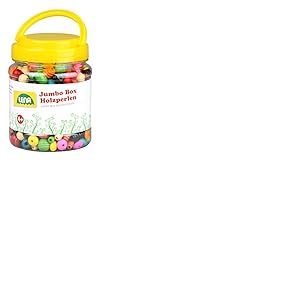 Lena 32044 - Set de Bricolage Perles à Enfiler en Bois en boîte Jumbo, avec Perles à Enfiler en Bois, env. 2 cm de diamètre, Set de mélange de Perles en Bois pour Enfants à partir de 4 Ans