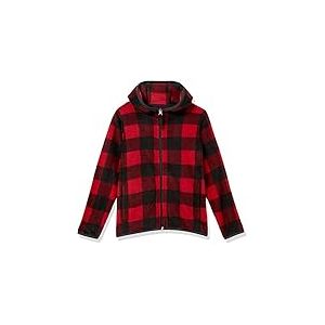 Amazon Essentials Veste à Capuche Zippée en Polaire Garçon, Rouge Carreaux Western, 5 Ans