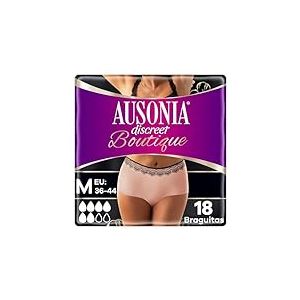Ausonia Discreet Lot de 18 culottes boutiques Beige Plus, taille M, toucher similaire aux sous-v&ecirc;tements, super absorbant, design incurv&eacute; pour un ajustement serr&eacute;
