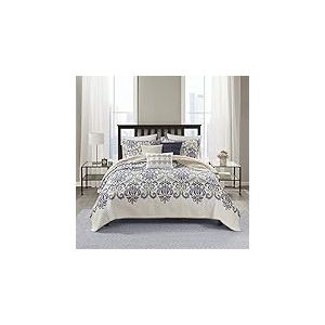 Madison Park Couvre-lit et Couvre-lit, King Size (264,2 x 238,8 cm), Bleu Marine/Blanc