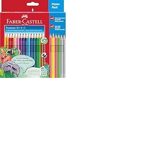 Faber-Castell 201540 - Set de crayons de couleur pour enfants et adultes, 24 pièces, triangulaires, incassables, avec 4 couleurs fluo et 2 crayons à papier