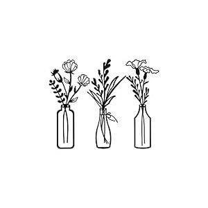 Hotop Lot de 3 vases en métal - Décoration murale minimaliste - Décoration murale bohème en métal noir minimaliste - Silhouette de fleur à thème naturel pour maison, chambre à coucher, salle à manger,