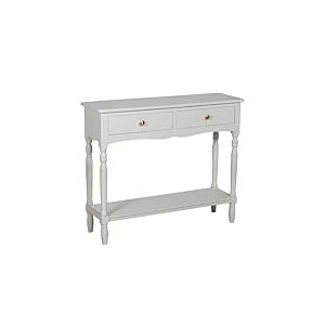 DRW Console Meuble Table d'entrée avec 2 tiroirs en Bois Blanc cassé 90 x 28 x 75 cm