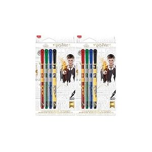 Maped 749600-4 Feutres Graph'Peps Harry Potter - Pointe Moyenne 0,8 mm - Confort d'&Eacute;criture et Dessin - 4 Stylos Feutres Noir, Vert, Rouge, Bleu (Lot de 2)