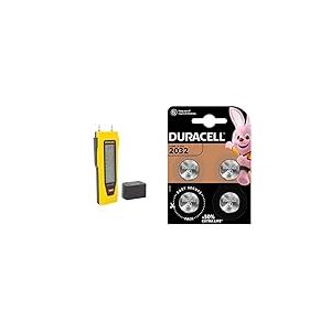 Stanley 0-77-030 Testeur/Détecteur d'Humidité, Précision 2%, Équipé de Broches en Inox Filetées & Duracell 2032 Pile bouton lithium 3V, lot de 4, avec Technologie Baby Secure, pour porte-clés