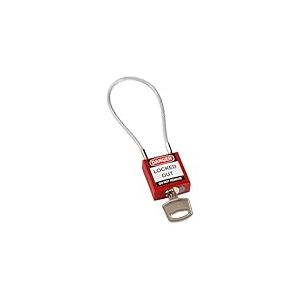 Brady Cadenas à câble compacts - Lockout Tagout Cadenas de sécurité avec clé - Cadenas à longue tige - Clé Différente - 32mm x 35mm x 16mm - Longueur du câble 200 mm, Rouge