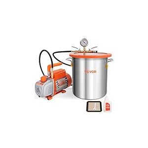 VEVOR Pompe &agrave; Vide 100 L/min avec Chambre &agrave; Vide 5 gallons 19 L Couvercle en Verre Tremp&eacute; Pompe &agrave; Vide &agrave; Un &Eacute;tage avec Bouteille d'Huile de 250 mL pour Stabilisation du Bois D&eacute;gazage Silicones &Eacute;poxys