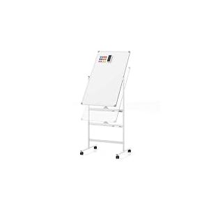 FANTASK Tableau blanc mobile double face - 60 x 100 cm - Réglable en hauteur - Avec roulettes - Support et porte-stylos - Avec accessoires pour l'école, le bureau, la maison - Blanc