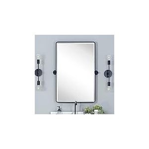 TEHOME Farmhouse Miroir de Salle de Bain rectangulaire pivotant avec Cadre en métal Noir 50,8 x 76,2 cm