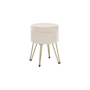 SONGMICS Tabouret Rangement, Si&egrave;ge Rond, Tabouret Coiffeuse, Pouf en Velours, Repose-Pieds, 39 x 44,4 cm (Diam&egrave;tre x H), 4 Pieds en M&eacute;tal, pour Coins Beaut&eacute;, Salon, Chambre, Blanc Cr&egrave;me LOM003W01