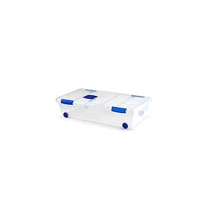 DRW Boîte de rangement sous lit en PVC transparent avec couvercle et roulettes et anti-mites de 30 litres 41 x 73 x 18 cm
