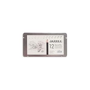 Honsell Jaxell 8001 Lot de 12 crayons &agrave; papier dans un &eacute;tui en m&eacute;tal, duret&eacute; de 4H &agrave; 6B, vernis noir, non toxique, forme hexagonale
