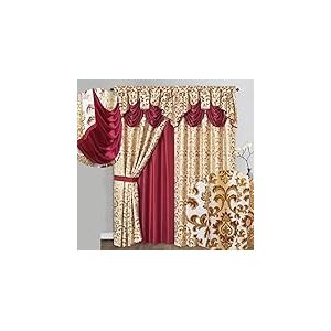 GOHD Samba Star Lot de 2 Rideaux de fenêtre Jacquard avec cantonnière Fantaisie attachée et Envers en Taffetas Bordeaux 137 x 229 cm (l x H)