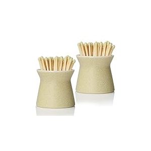 Haillai Lot de 2 supports d'allumettes avec 6 ma&ccedil;ons, bo&icirc;te en c&eacute;ramique faite &agrave; la main pour tous les allumettes, joli pot d&eacute;coratif d'int&eacute;rieur avec b&acirc;ton pour bougie, chemin&eacute;e, salon Blanc cass&eacute;