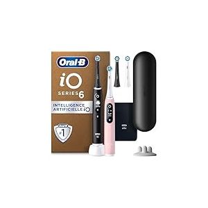 Oral-B Brosses A Dents Electriques iO6 Duo Noire Et Rose, 5 Modes Dont Blancheur Et Soin Des Gencives, Capteur De Pression, Ecran Interactif, 4 Brossettes De Rechange Oral B, Etui De Voyage, Carton