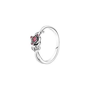 Pandora Bague Disney La Belle et la Bête en argent sterling rose avec zircones cubiques rouges et transparentes, taille 48