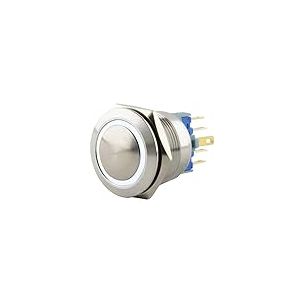 SeKi Bouton poussoir en acier inoxydable - Diamètre : 22 mm - Forme de tête bombée - Anneau LED coloré - Œillets à souder blancs - Connecteur 0,5 x 2,8 mm - Bouton de sonnette