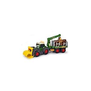 Dickie Toys Happy Fendt 203819003 204119001 Tracteur forestier avec remorque, grappin mécanique actionnable par Une poignée, Troncs d'arbres, Effets Lumineux et sonores avec Piles Longueur 65 cm Vert