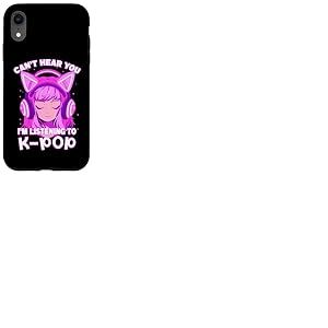 Cute Girl Graphic Tee Can't Hear You I'm Listening to Kpop Coque pour iPhone XR
