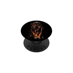 Flaming Jaguar Fierce Leopard Wild Fire Animal Spirit Art PopSockets PopGrip Adh&eacute;sif