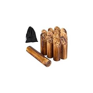 Relaxdays Jeu de Lancer Semblable au Kubb, finlandais, Bois, pour Petits et Grands, nombres, Sac, Marron