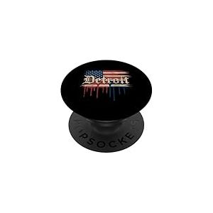 Detroit T-Shirt Michigan Drapeau Am&eacute;ricain USA 313 R&eacute;tro PopSockets PopGrip Adh&eacute;sif
