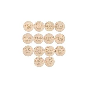 Pearhead Wooden Monthly Milestone Photo Cards - 7 Double-Sided Engraved Discs for Baby Announcement and Milestones, Gender-Neutral Photo Props for Newborn Boy and Girl, Light Wood