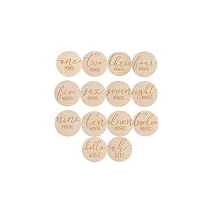 Pearhead Wooden Monthly Milestone Photo Cards, Baby Announcement Cards, Pregnancy Journey Milestone Markers, 7 Double Sided Photo Prop Milestone Discs, Light Wood