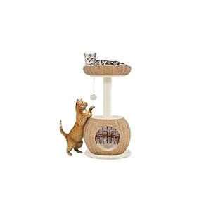 Yaheetech Arbre &agrave; Chat en Rotin Tour pour Chat en Peluche Design Moderne avec Cachette Coussin Souple Panier Sup&eacute;rieur Griffoir en Sisal 75 cm de Haut