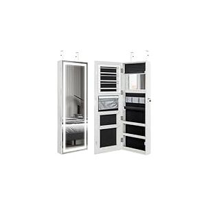 COSTWAY Armoire à bijoux suspendue - Armoire miroir verrouillable avec éclairage LED tricolore et miroir intérieur - Armoire de maquillage murale pour chambre à coucher, dressing - Blanc