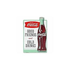 Coca-Cola Good Friends Cold Drinks Metal Sign - Vintage Coca-Cola Sign With Classic Coca-Cola Bottle for Kitchen, Dining Room or Man Cave
