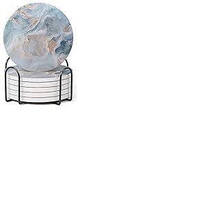Hoomey Lot de 6 Dessous de Verre en marbre Bleu Abstrait avec Support, Dessous de Verre Absorbant en céramique pour Boissons, Dessous de Verre avec Dos en liège pour Protection de Table, Cadeaux de