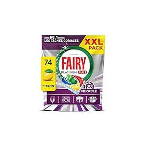Fairy Platinum Plus Tout En 1, 30 Minutes Miracle Tablettes Lave-Vaisselle, Notre Nettoyant N&deg; 1 Pour Les R&eacute;sidus Alimentaires Tenaces, Lave-Vaisselle, 74X