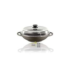 Berndes Bonanza Wok Wok avec couvercle en verre et baguettes, rev&ecirc;tement anti-adh&eacute;sif 3 couches et poign&eacute;e en bois, fonte d'aluminium robuste, rev&ecirc;tement anti-adh&eacute;sif, noir 32 cm