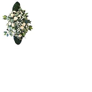 DRW Centre de Fleurs artificielles Coussin cimetière processions, églises, Mariages ou tombes, Beige et Vert, Style Bateau 115 x 45 x 25 cm