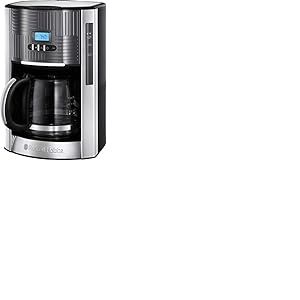 Russell Hobbs Cafetière [Programmable, Technologie WhirlTech pour extraction & arôme optimaux] Geo Inox Gris (12 tasses, verseuse en verre 1,5L , Maintien au chaud) Machine à café filtre 25270-56