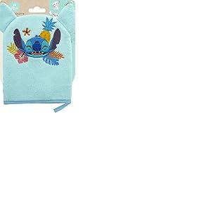 Disney Baby - Gant de Toilette B&eacute;b&eacute; Enfant Stitch - Gant Douceur Bain, Douche Ultra Doux - Broderie Lilo & Stitch - Adapt&eacute; pour Corps, Visage - Debarbouillette - Accessoire Hygi&egrave;ne Douche Lavable