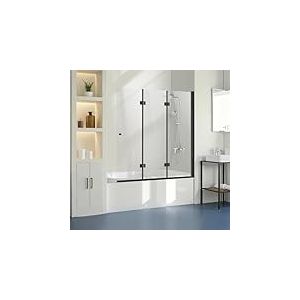 VEVOR Porte de baignoire-douche sans cadre 1295x1422 mm, pare-baignoire &agrave; charni&egrave;re 3 volets pliable avec porte en verre tremp&eacute; de 6 mm, conception rotative et pliable &agrave; 180&deg;, pour salle de bain, noir