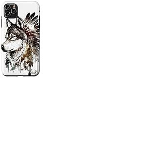 Coque pour iPhone 11 Pro Max Tête de loup indien - Attrape-rêves - Plume naturelle