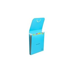 Exacompta - Réf. 55799E - 1 Trieur valisette vertical Pop'N Co - couverture et intérieur en PP recyclé - 6 compartiments - livré avec 2 planches d'étiquettes - dim 25,5x30,5 cm - couleur cyan